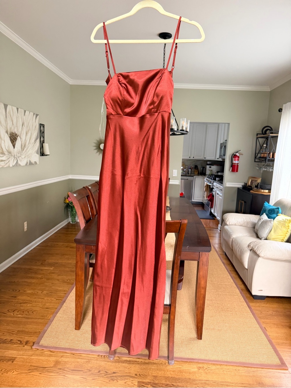 Crystal doll Women's Satin Dress in Rust Red - Elegant Strappy Evening Gown XS